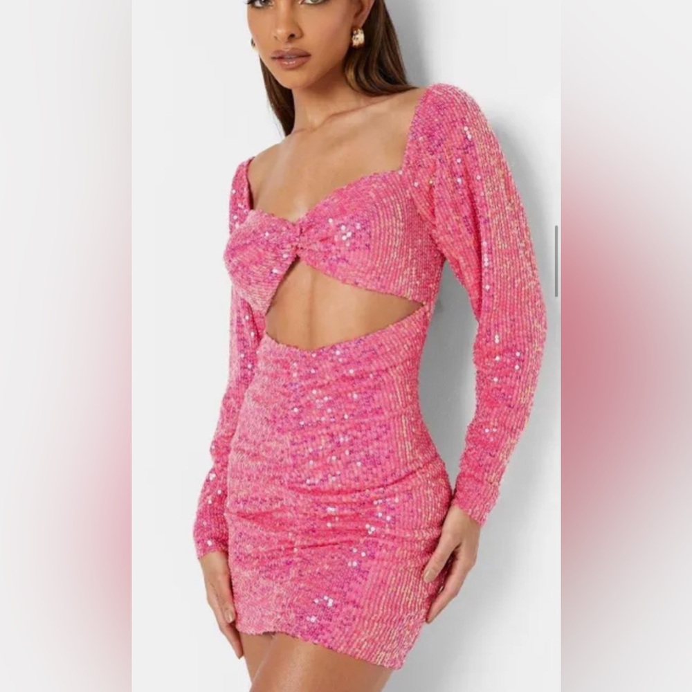 Pink sequin cut out mini dress